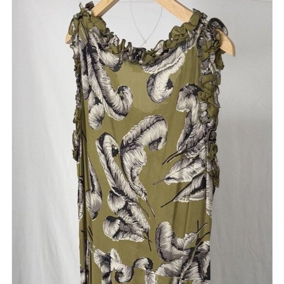 Vintage Sleeveless Dress Ruffled Green Ida Claire Women's Size XL 38" Waist - Picture 7 of 10